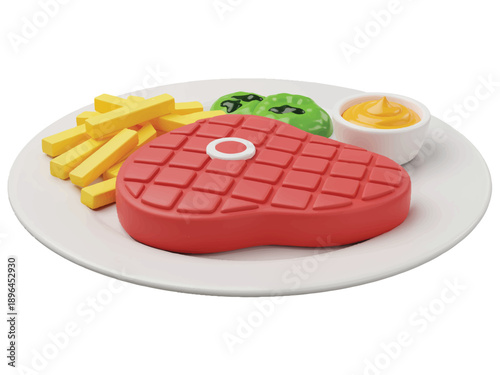 Delicious fast food meal with steak fries and sauce on white plate ready to eat now