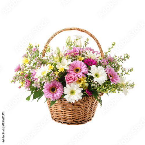 Bright Flower Basket With Pink and White Flowers for a Cheerful Occasion in S...