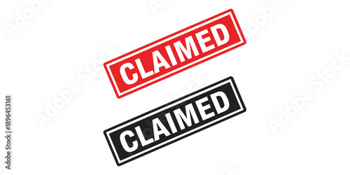 Two claimed stamp labels in red and black isolated on white background