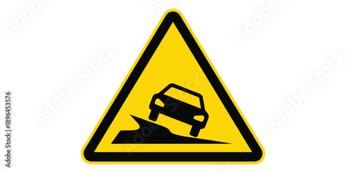 Yellow road sign warning of a slippery road ahead with a car
