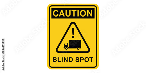 Yellow caution sign with black truck and exclamation mark isolated on white background