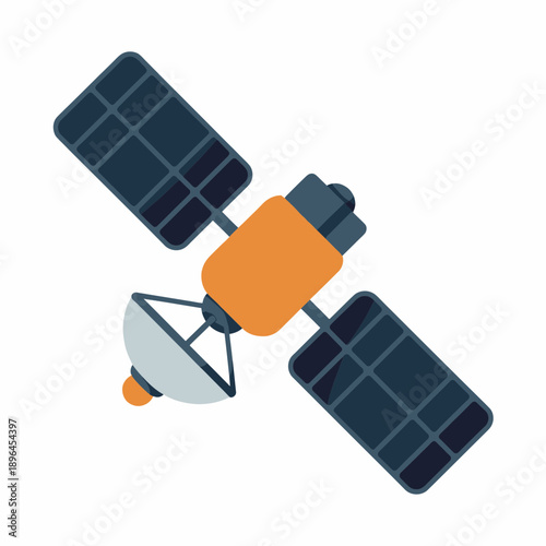 Satellite Illustration – Space Communication Satellite with Solar Panels for Technology & Aerospace Design