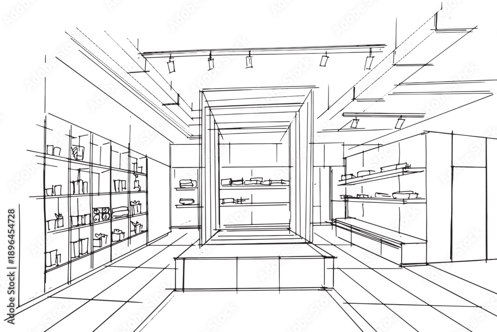 Fototapeta premium electronic equipment store sketch drawing,computer and gadget shop. ,Modern design,vector,2d illustration