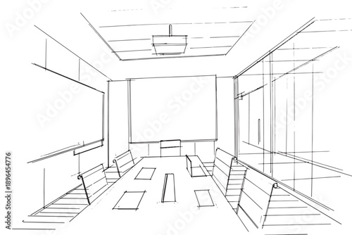 Meeting room sketch drawing,Modern design,vector,2d illustration