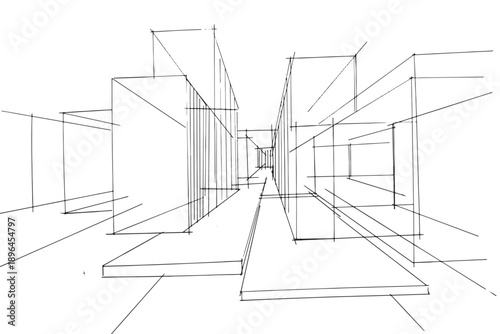 Drawing exterior and interior architectural lines. , Graphic assembly in architecture and interior design work. ,Sketch ideas for interior or exterior designs.