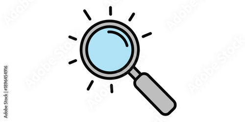 A magnifying glass with a blue lens and gray handle isolated on white background