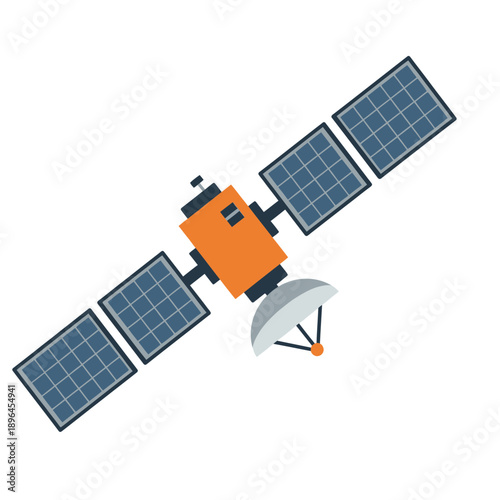 Satellite Illustration – Space Communication Satellite with Solar Panels for Technology & Aerospace Design
