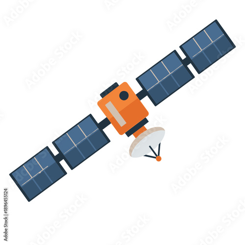 Satellite Illustration – Space Communication Satellite with Solar Panels for Technology & Aerospace Design