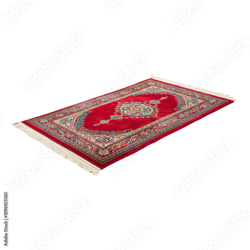 Handmade Red Rug Laid Flat on a Surface for Display in a Home Setting