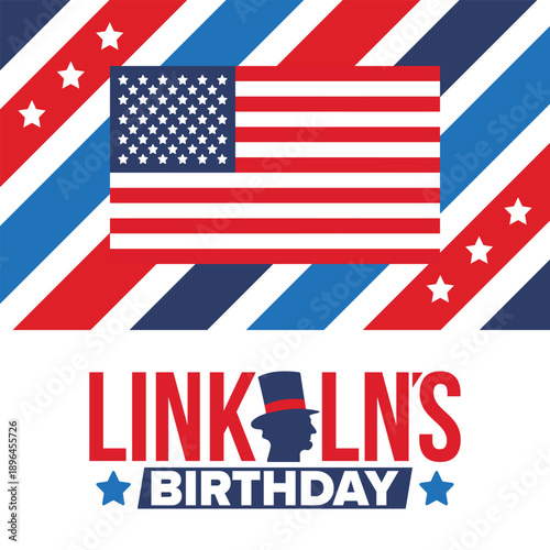 Abraham Lincoln’s Birthday. National holiday in the United States. Celebrating the birthday of one of the most popular presidents of America. Poster, banner and background
