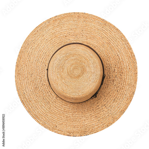 Wide-brim Hat Made of Straw With a Black Band for Summer Use