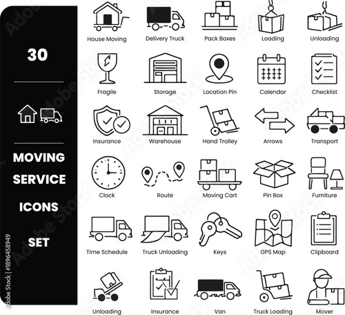 Moving Service Line Icons Set
