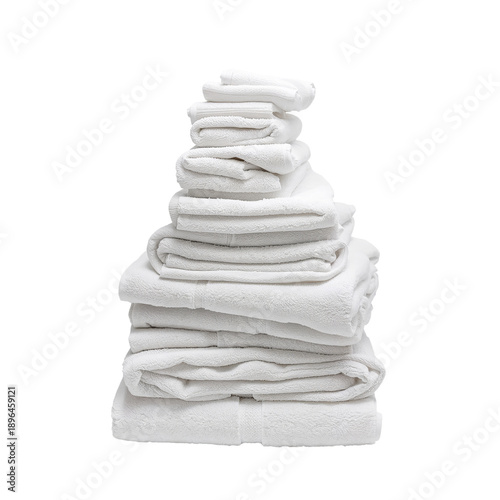 Towels Stacked Neatly in a Tower Shape at a Home or Hotel Laundry Area