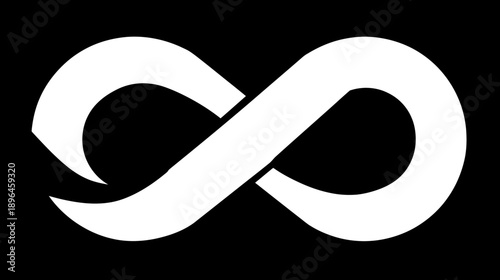 A white, stylized infinity symbol against a black background. Represents limitless and endless potential