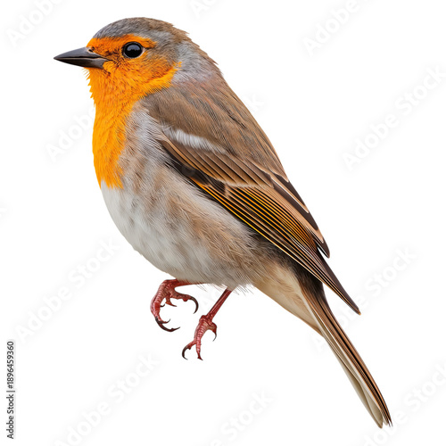 Bright Orange Bird Perched on a Branch Against a Plain White Background in a ...