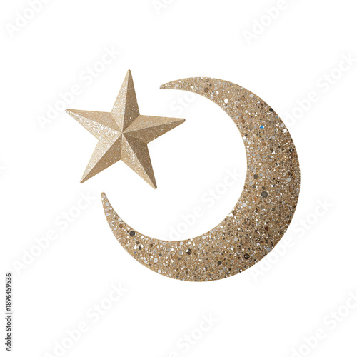 Glittery Star and Crescent Moon Decoration for Nighttime Celebration or Event...