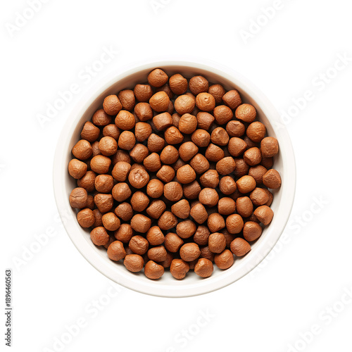 Dog Food in a White Bowl on a Plain Background Ready for Meal Time