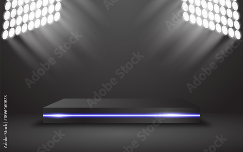 Realistic vector rendering of 3D podium shape for placing cosmetic products with copy space.