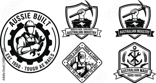 Industrial worker retro badge vector illustration design