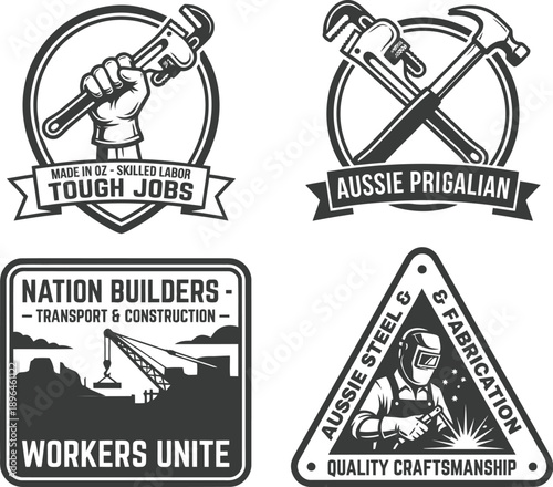 Industrial worker retro badge vector illustration design