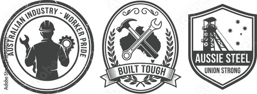 Industrial worker retro badge vector illustration design