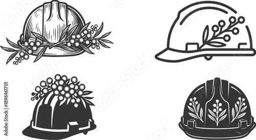 Hard hat with Australian golden wattle floral motif