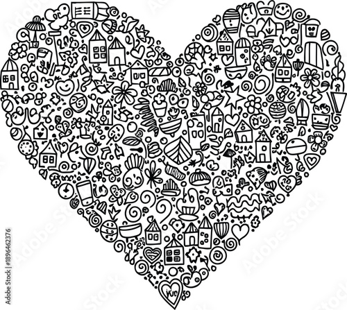 Heart shape made of various emojis and symbols