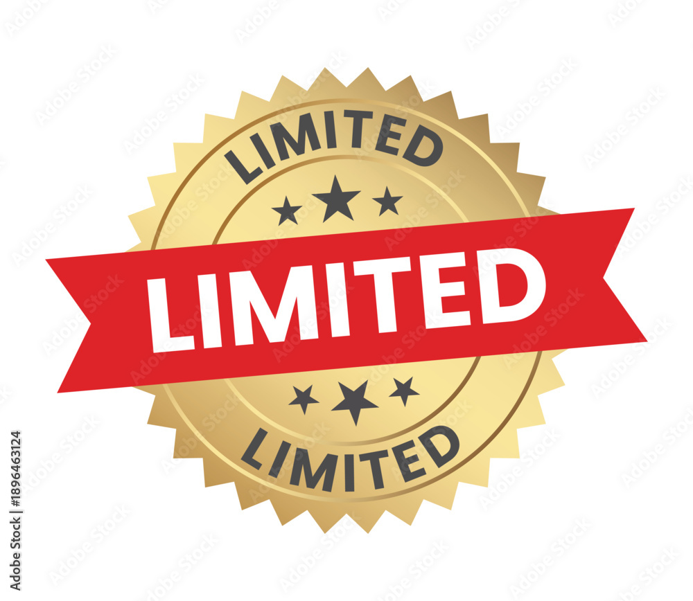 Obraz premium A golden badge with a red ribbon displays the word limited repeatedly signifying exclusivity and a restricted quantity high quality professional detailed modern elegant