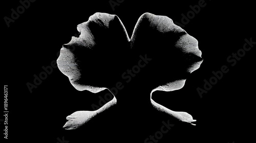Silhouetted, abstract artwork of two profiles facing each other. Black background, white textures