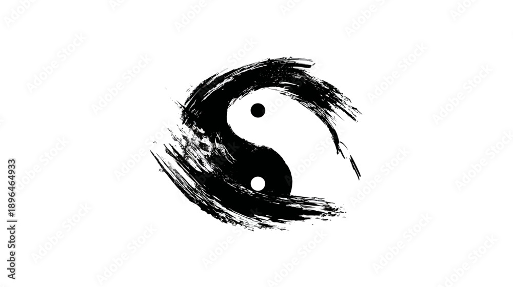 Fototapeta premium A simple yin yang symbol in black and white, with brushstroke effect around the circle