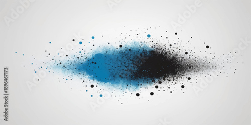 An abstract grunge blue background featuring watercolor paint splatters and liquid ink blots creates a textured vector art illustration with a splashing water drop and spray design
