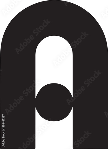 Black and white abstract shape with a circular void and a smaller circle inside