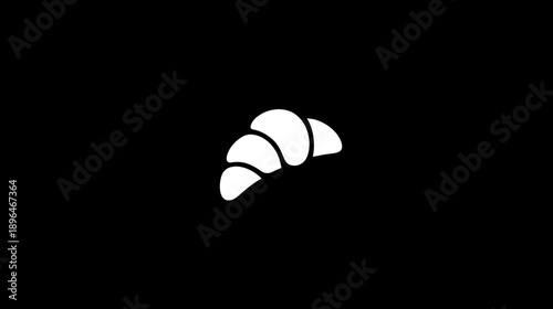 A stark white croissant icon, centrally placed, against a pure black background. Minimalist design