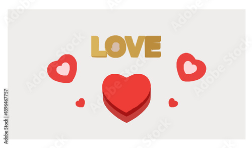 Minimal Valentine’s Day poster with heart shaped gift box and golden love text vector