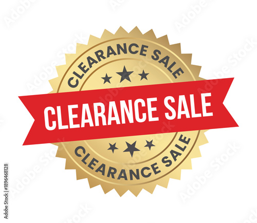 Clearance sale Golden Badge, Free Event Sign, Logo, Icon, Sticker, Label, Emblem, Stamp, Symbol, Red, Line, Flat Vector, Isolated Illustration