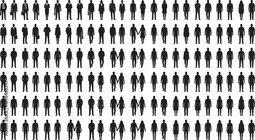 arge Set of People Silhouettes Walking Alone and in Couples in Various Outfits for Urban Life Street Scene and Social Interaction Design Isolated on White