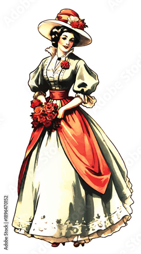woman in victoriantraditional costume vector illustration