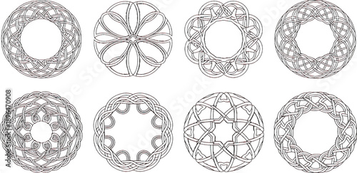 Celtic circle frames. Vintage round border frames with celtic knots, knotted braid ornaments northern Irish motifs. Circular magical patterns vector eps set.
