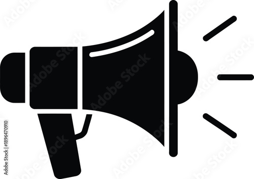 Black and white megaphone icon representing communication and announcements