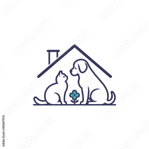 Cat and Dog Sitting Together Illustration.