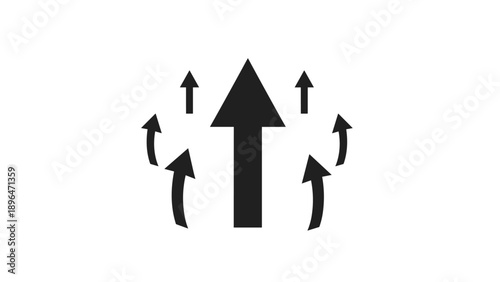 Large central arrow pointing upward surrounded by smaller curved arrows representing market growth, rising trends, and collective positive momentum in business.