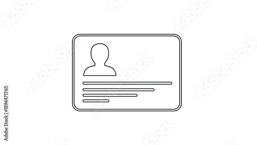 Personal identification card outline icon showing a profile silhouette and text lines used for identity verification and membership credentials.