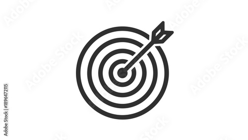 Archery target with an arrow hitting the bullseye in the center representing success, accuracy, goal achievement, and perfect business targeting.