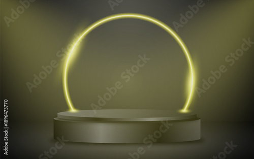 A space with a display case and bright lights. A realistic display case for product advertising. 3D vector illustration.