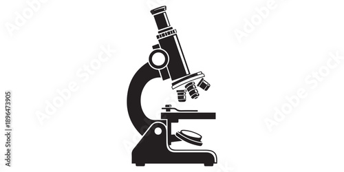 Simple black silhouette of a compound microscope for science education and laboratory research,Black silhouette of a scientific microscope scientific instrument,pro