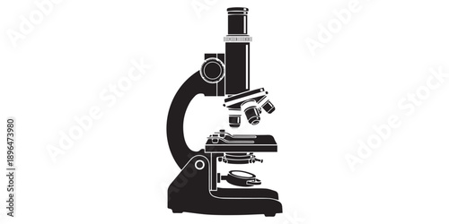 Simple black silhouette of a compound microscope for science education and laboratory research,Black silhouette of a scientific microscope scientific instrument,pro