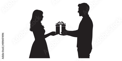 Romantic couple silhouettes proposing and embracing with diamond rings on white background for valentine's day or wedding invitations and love themed designs, Happy Valentine Day Couple Proposing 
