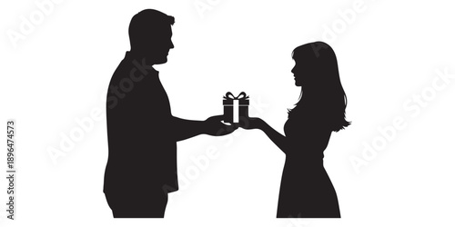 Romantic couple silhouettes proposing and embracing with diamond rings on white background for valentine's day or wedding invitations and love themed designs, Happy Valentine Day Couple Proposing 