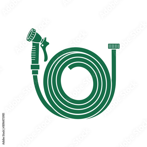 Green garden hose icon with nozzle coiled and ready for watering