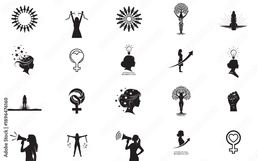Fototapeta premium Set of black silhouettes of women in various poses vector illustration